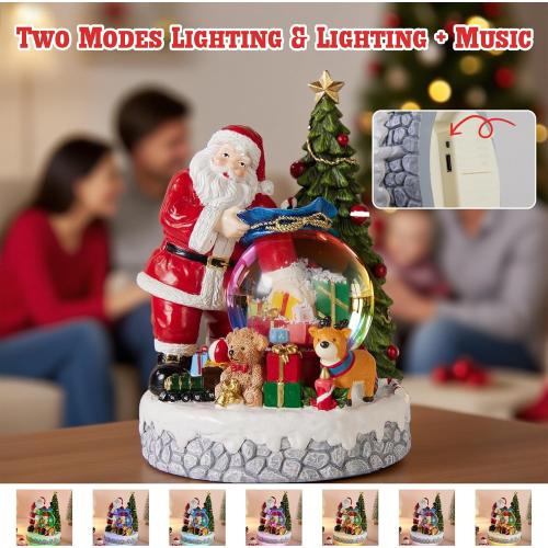 Christmas Snow Globe Lantern with Musical, Colorful Lights & Swirling Snowfall - USB & Battery Operated Xmas Thanksgiving Holiday Indoor Decor - Gift for Kids, Adults, Family (Santa Claus Gift)