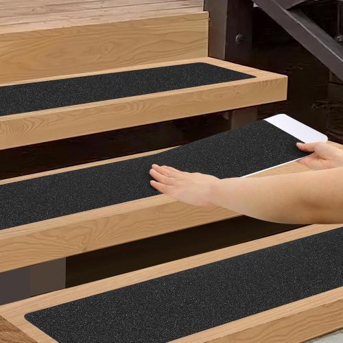 Outdoor Stair Treads Non-Slip Step Strips for Wooden Steps 5 Pack 6” x 24” Anti Slip Grip Tape Precut for Outside Stairs, Non Skid Stair Tread Mats Weather Resistant for Outdoors, Black