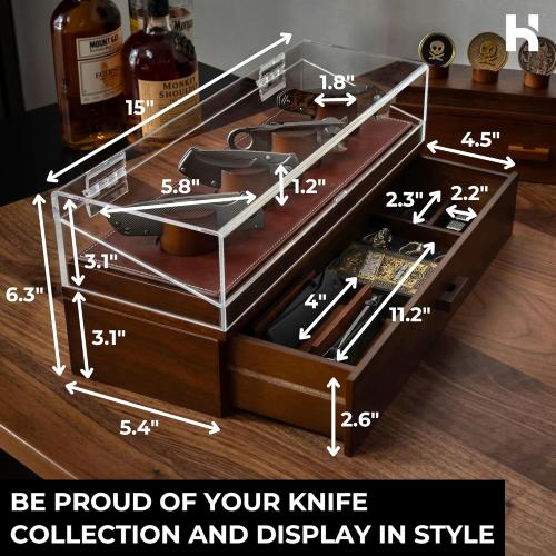 Holme & Hadfield Premium Knife Display Case for up to 10 Knives – Handcrafted Wooden Pocket Knife Organizer for Collections for EDC Collectors – Luxury Built to Last