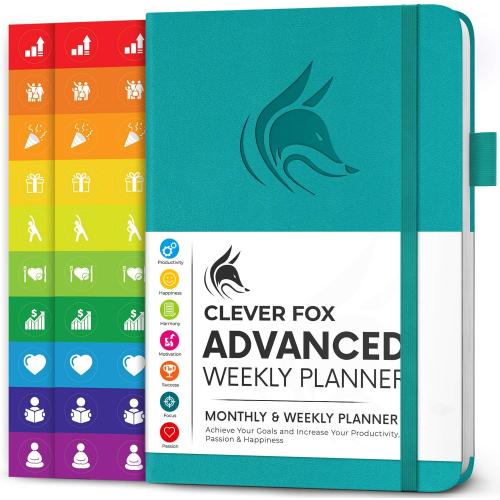 Clever Fox Advanced Weekly Planner – Undated Life Goal Planner for Daily Productivity & Time Management – Day Organizer Journal – Hardcover A5, Turquoise