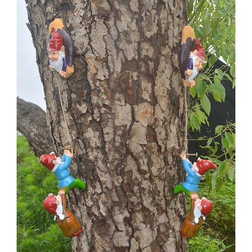 Outdoor Garden Gnome Climbing Rope Statue,Garden Gnomes Statue, Resin Garden Tree Hugger Outdoor Decor Accessories, Miniature Figurines Micro Garden Gnome Landscape Figurine for Lawn Balcony Patio