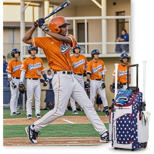 KAVIGOR Rolling Baseball Bag with Wheels, 60L Capacity Softball Bag Holds 4 Bats for Boys and Girls, Youth Equipment Bag with Shoe Compartment