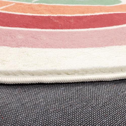 Size Medium Color White  Rainbow Round Rug,Washable Kids Rug Ultra Soft Colorful Nursery Rug for Calming Corner Home Bedroom Playroom Decor,Round