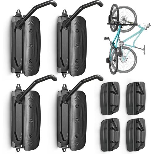 monTEK Swivel Bike Wall Mount, Bike Hangers for Garage, Space-Saving Vertical Bike Rack, Sturdy Bike Storage Rack Holds Up to 66lbs, Easy to Install, 4 Pack