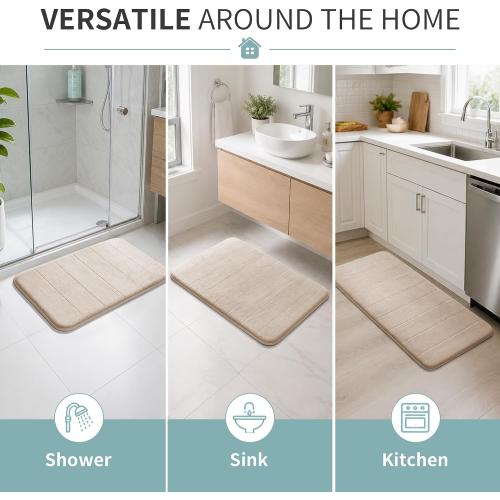 Yimobra Memory Foam Bath Mat, Soft Absorbent Bathroom Rug, 24x17, Beige