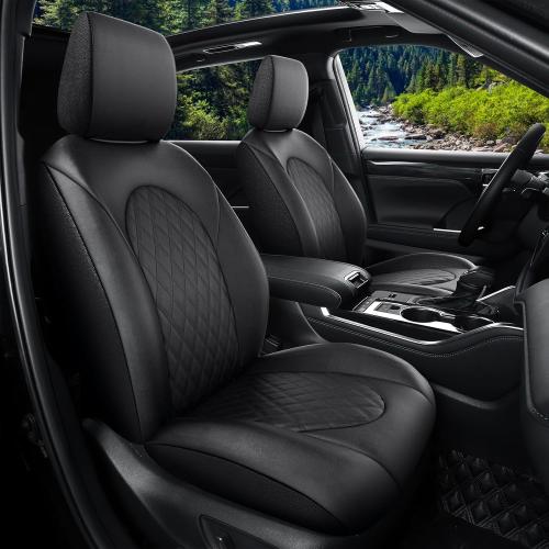 GIANT PANDA Full Set Car Seat Covers Fit for Toyota Highlander 2020 2021 2022 2023 2024 2025 2026 XLE/XSE/Limited/Platinum/Hybrid 2nd Row Captain Chair, 7 Seats, Three Rows, Faux Leather (Black)