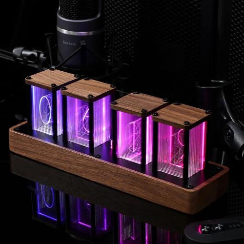 Nixie Tube Clock Electronic LED Glow Tube Clock Simulation 5V Alarm Clock DIY LED Imitation Nixie Tube Clock USB Powered Home Decoration Gift (no Need to Assemble 4RGB), Black