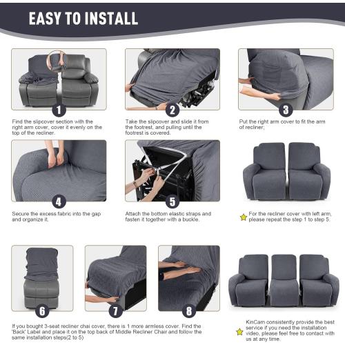 KinCam Recliner Sofa Covers, Stretch Reclining Couch Covers, Recliner Sofa Slipcovers Stripe Jacquard Recliner Couch Cover Furniture Protector Covers for Pet Kid (3 Seater, Dark Gray)