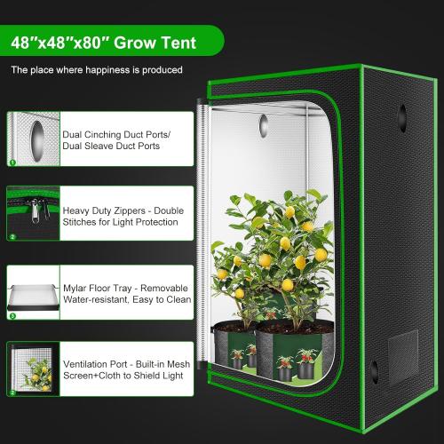 MELONFARM 4x4 Grow Tent, 48x48x80'' High Reflective 600D Diamond Mylar Canvas with Observation Window and Floor Tray for Hydroponic Indoor Plant Growing