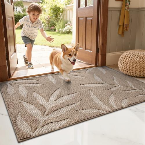Front Door Mat Indoor Entrance 24x36, Low Profile Welcome Mat, Non-Slip Washable Doormat with Rubber Backing for Entrance, Patio, Garage, Beige