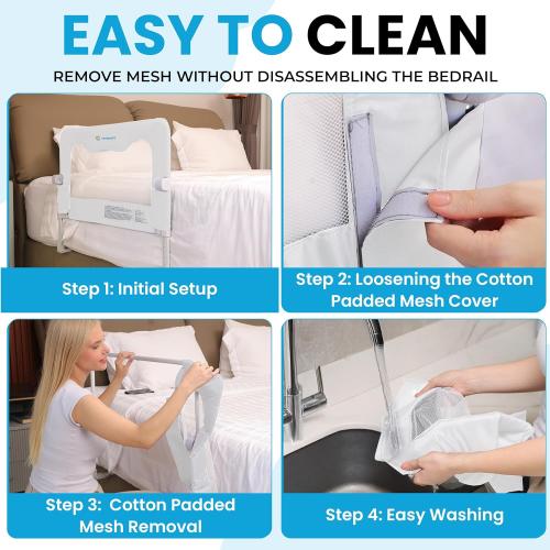 TotCraft FlexGuard Adjustable Length & Height Bed Rail for Toddlers – Fits Twin, Full, Queen & King Beds – 35.5″ or 59″ Two Fixed Lengths – 14 Height Levels –Bed Guard Rail for Toddlers (White)