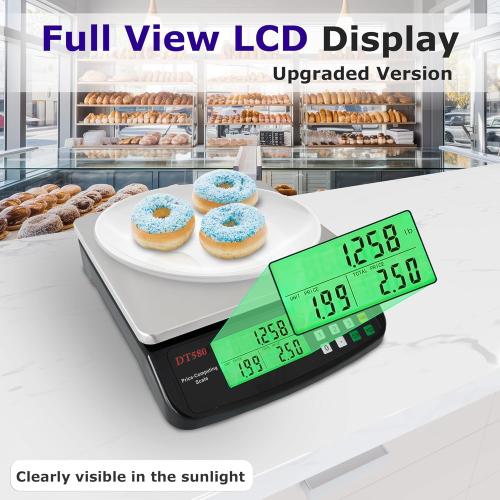 Large Digital Kitchen Scale 40kg/88lb Stainless Steel Price Computing Scale Counting Scale Deli Scale with LCD Display for Baking Bread Cooking Meat Prep Parts and Coins Adapter Included (Black)