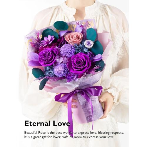 Eterfield Flowers for Delivery Prime, Mother's Day Forever Flowers Bouquet, Preserved Roses and Purple Flowers Birthday Gifts for Her Women Wife Mom Grandma Anniversary Valentine's Day Christmas