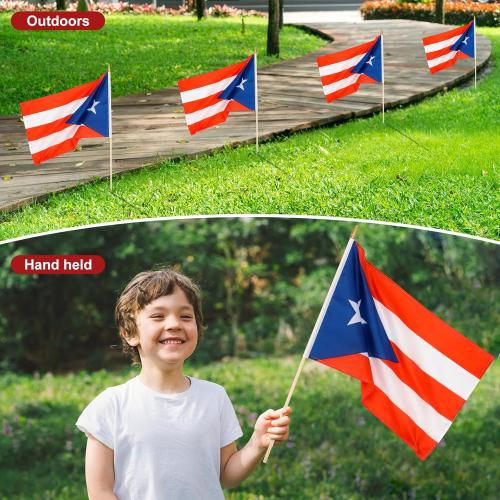 12 Pack Puerto Rico Stick Flags Small 12x18 Inch Puerto Rican Hand Held Flags with 24 Inch Wooden Pole Decorations