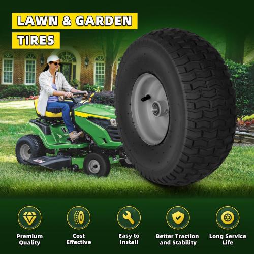 2 PCS 15x6.00-6 Lawn Mower Tires and Wheel, Tire Assembly Replacement for Riding Lawn Mower Front Tires, 3/4 Bearing, 3 Centered Hub, 4 Ply Pneumatic