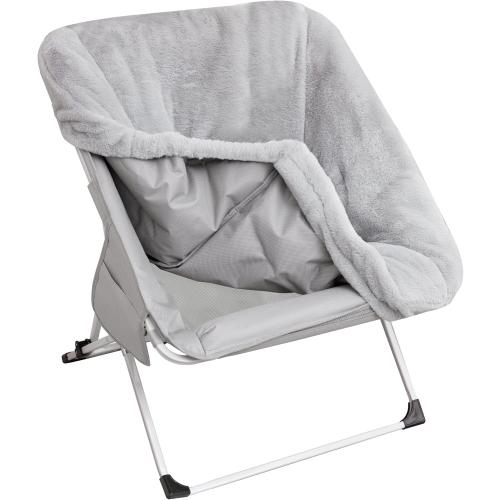 SUNNYFEEL Comfy Folding Saucer Chair for All Seasons,Removal Faux Fur Soft Chair for Adults,Reading Chair for Living Room, Bedroom, Dorm, Metal Frame Moon Chair(Grey)