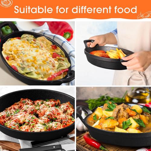 Mifoci 2 Pcs Oval Serving Dish Mini Cast Iron Skillet Cast Iron Baking Pan Sizzling Plate Matte Black Gratin Cookware for Home Restaurant Kitchen Food Service Barbecue (10.8 X 6.1)