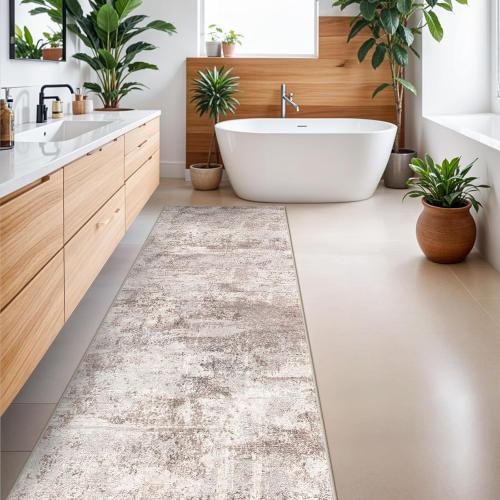 RUUGME Hallway Runner Rug 3x8 - runner Rug Stain Resistant for living room Non Slip Indoor Entryway Rubber Backing Carpet Bedroom Kitchen Distressed Floor Decor Mat Machine washable 3x8 Brown