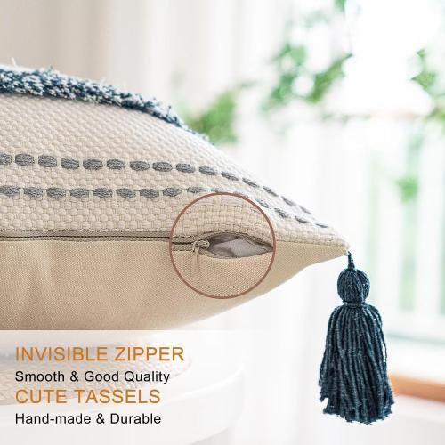 BUIOVBEY Boho Throw Pillow Covers Woven Tufted Pillow Cases with Tassels