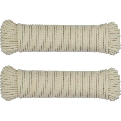 SteadMax 200 ft Natural Cotton Rope, 1/4 Inch Utility Cord (2 Pack)