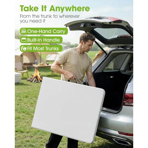 Pureegg 6FT Folding Table - No Assembly Required, Versatile Dining Table with Carrying Handle & Tabletop Safety Lock, Portable Foldable Table for Party, Craft, Camping, Picnic, White