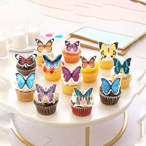 60 Pack Edible 3D Butterfly Cupcake Toppers Cute Realistic 3D Butterfly Cupcake Picks for Butterfly Theme Baby Shower Bridal Shower Boys Girls Birthday Cake Decorations Style 1