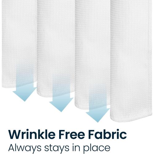 White 72x72 LiBa Waffle Weave Fabric White Shower Curtain, 72 W x 72 H Water Repellent & Heavyweight, Hotel Quality & Cloth Linen Shower Curtains Set and for Bathroom