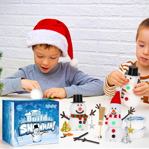 12 Pack Christmas Crafts for Kids, Build a Modeling Clay Snowman Kit, DIY Indoor Christmas Party Favors, Air Dry Clay Art Activity Present for Stocking Stuffers Party Favor Winter Holiday