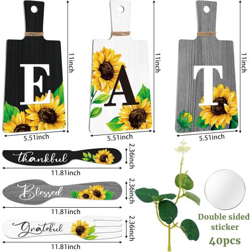 Bucherry Sunflower Kitchen Wall Decor Sets, 6 Wooden Eat Signs Decor