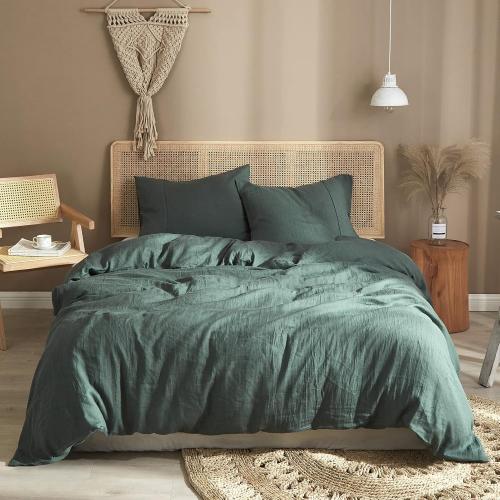 1 Pack Ivellow Green Linen Duvet Cover King 100% Pure Washed French Flax Linen Duvet Cover King Size Soft Breathable Natural Linen King Duvet Cover Linen Bedding