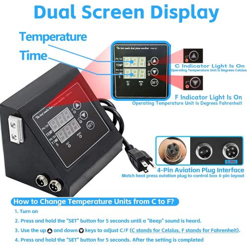 FelRelWel K Type Heat Press Control Box,Replacement Parts for 15x15 Heat Press,Temperature Time Dual Display,Heat Press Machine Control Box for T Shirts、Short、Mug、Cup,1400W,Pre-Purchase Consultation