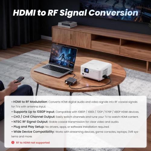 [Upgrade]kurtmark HDMI to RF Modulator with 1.2M HDMI Cable & Power Adapter