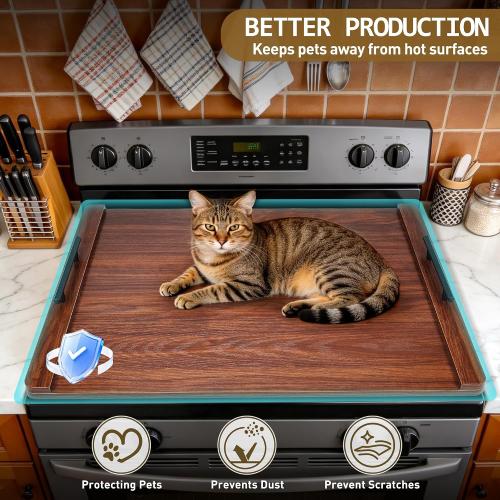 Noodle Board Stove Cover with Handles, Wood Stove Top Covers for Electric Stove and Gas Burners, Wooden Decorative Serving Tray Kitchen Sink Cover for Counter Space (Walnut)