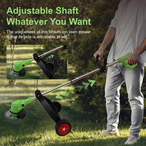 ALSO GO 21V Electric Lithium-Ion Grass Trimmer Lawn Mower with Stand Wheels and 1.5Ah Battery, Lightweight Weed Wacker Cordless Weed Eater Battery Powered for Yard and Garden, Green