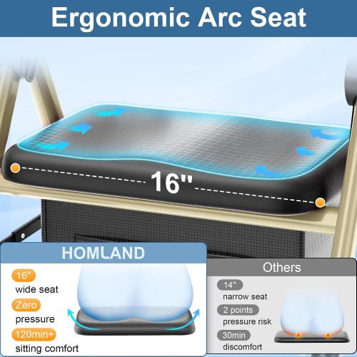 HOMLAND Foldable Walker for Seniors with Seat, 17lb Lightweight, Ergonomic | 350lb Capacity, 8 All-Terrain Wheels, Adjustable Height, Easy to Assemble, Lightweight Aluminum Frame, Champagne