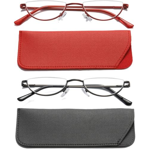 Viseng 2 Pack Vintage Alloy Half Moon Reading Glasses Women Men Slim Half Frame Lens Readers Glasses  1.0