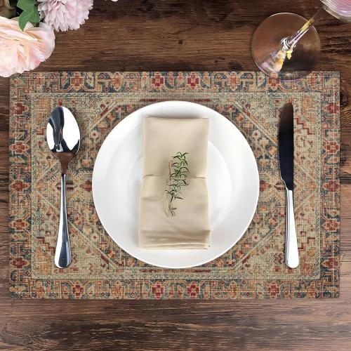 Boho Style Dusty Blue Placemats Set of 4,Vintage Elegant Farmhouse Table Center Linen Decor,12x18 Inch Country Rustic Farmhouse Magical Fall Table Mats for Party Kitchen Dining Decoration