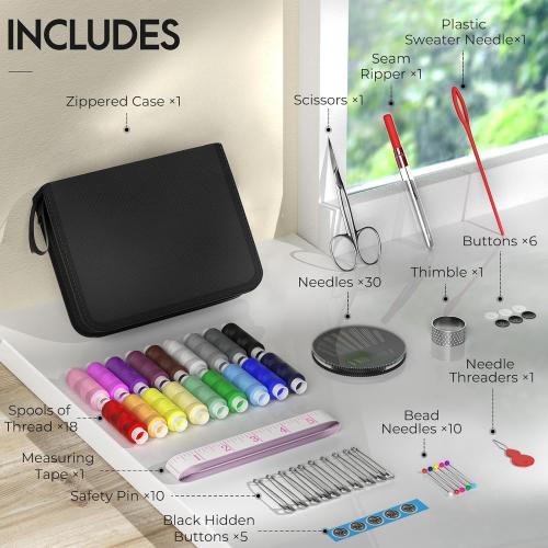 Coquimbo Sewing Kit Mothers Day Gifts for Mom Grandma Women Wife Teen Girls Beginner Traveler, Portable Sewing Supplies Accessories Contains Thread, Needles, Scissors, Dorm Room Essentials (Black)