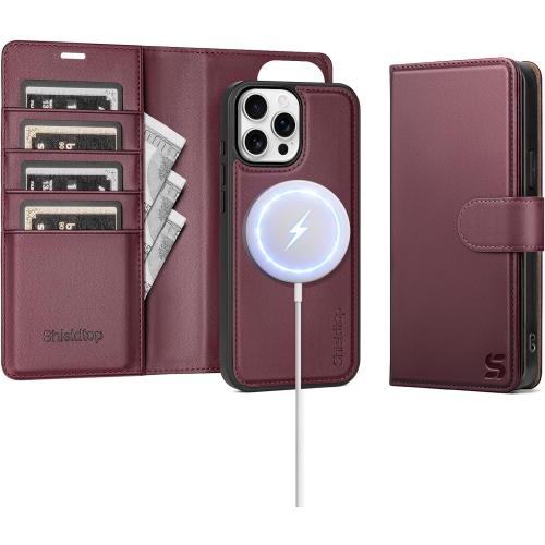 Shieldtop Compatible with Magsafe Magnetic 2 in 1 Detachable iPhone 13 Pro Max Wallet Case with Card Holder Credit Slots Men Women,PU Leather RFID Blocking Flip Kickstand for Apple 13 Pro Max,Wine Red