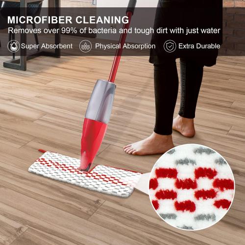GFRED Microfiber Spray Mop Pads Compatible with Oceda ProMist MAX, Dual-Action Washable Flip Mop Pads Replacement for Dry Wet Floor Cleaning, 3 Packs Red