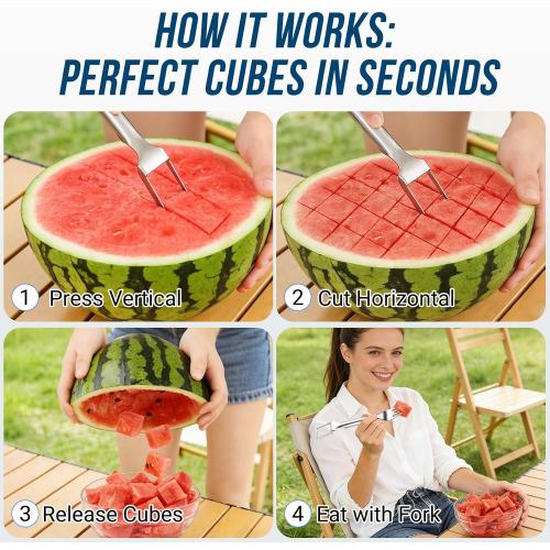 Watermelon Cutter Slicer,2-in-1 Stainless Steel Fruit Fork for Home Kitchen