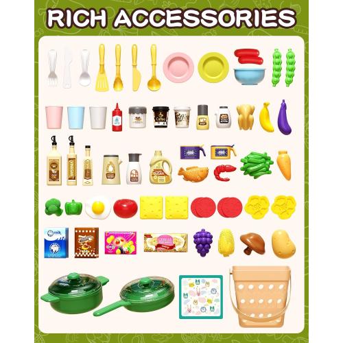 33.8IN - 70PCS Kids Kitchen Playset with Sound & Light - Cooking Stove with Steam, Play Sink and Toy Kitchen Accessories - Pretend Kitchen Play Food Toys for Kids Boys Girls - Toddler Play Kitchen Set