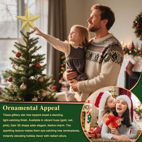 Leuceiy Christmas Tree Topper 10 Inch,Glitter Christmas Ornaments Star Xmas Decoration on Tree for Holiday Ornament or Home Decor(Gold)