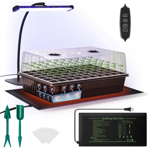 DazSpirit 60-Cell Self-Watering Seed Starter Kit with Grow Light and Heat Mat, with Humidity Dome, Indoor Plant Germination Tray for Beginners - Grow Tomatoes, Peppers, Herbs & Flowers