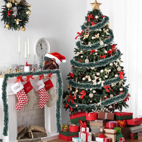 50 Ft Green Christmas Tinsel Garland Metallic Twist Shiny Garland for Xmas Christmas Tree Decorations, Holiday Home Party Supplies Indoor Outdoor Decor (Green)