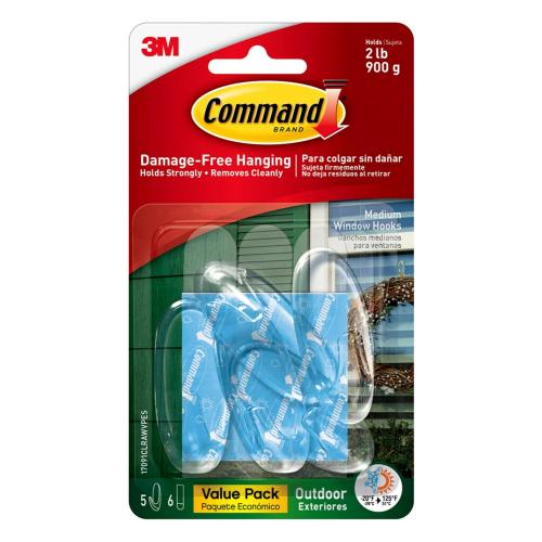 4 packs of Command Outdoor Medium Clear Wall Hooks, 5 Hooks and 6 Command Strips, Damage Free Hanging Wall Hooks for Hanging Outdoor Wall Decor with Weather Resistant Strips, Holds up to 2 lb
