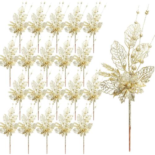 Size 16.5 20 pack Color Rose Gold Tigeen 20 Pcs 16.5 Inch Artificial Glitters Christmas Picks Sprays with Flowers Berry Leaves for Christmas Xmas Tree Ornaments