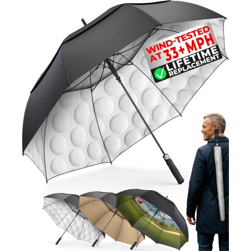 TUMELLA Golf Umbrella 62 Inch Windproof, Extra Large Auto Open, Double Canopy, Heavy Duty Rain Protection for Golf, Sports & Family Use, Wind Resistant & Tested 33  MPH