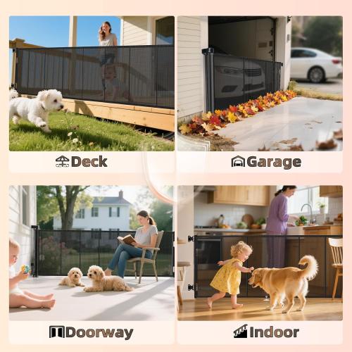 120 inch Retractable Baby Gates 34 inch Tall, Retractable Gate with Reinforced Strip Design to Prevent Crawling Through, 10 FT Extra Wide Retractable Dog Gate for Indoor/Outdoor