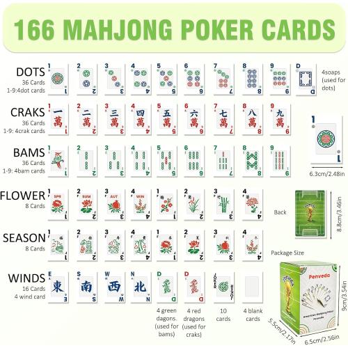 2026 American Mahjong Cards 166 Pcs – Large Print Set with 4 Instructions Included & 2 Dice, Complete American Mahjong Card Game Kit for Travel, Seniors & Beginners
